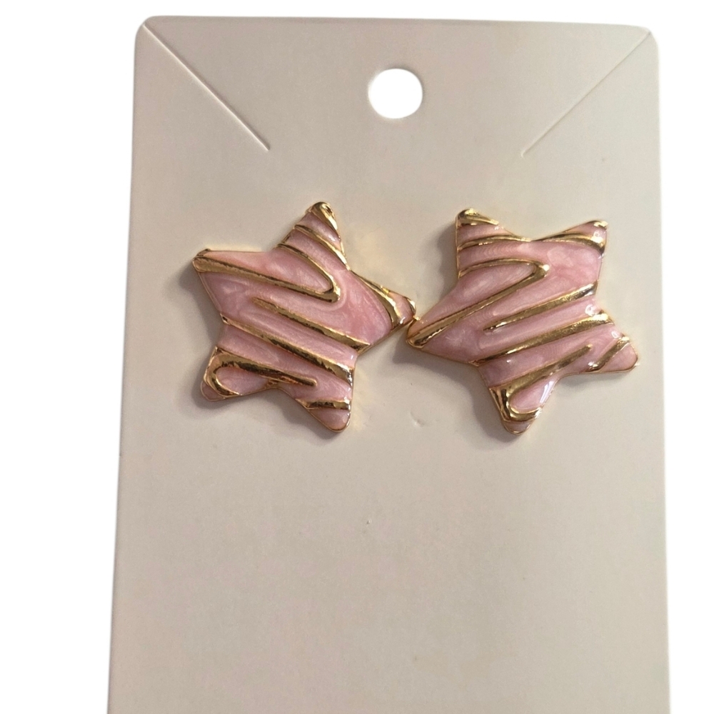 Pink and Gold Star Earrings